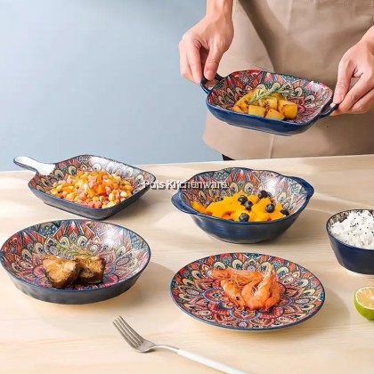 Blue Color Bohemia Porcelain Ceramic Bowl Plate; Porselin Seramik Pinggan Mangkuk; 波西米亚陶瓷碗盘