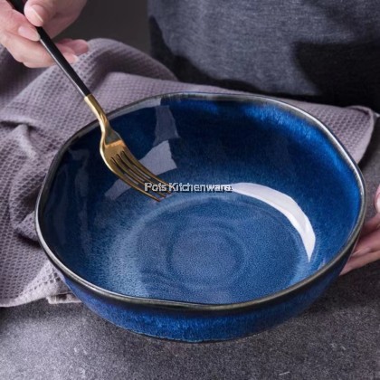 Porcelain Sky Blue Round Soup Bowl Plate; Pinggan Mangkuk Sup Bulat Biru Langit Porcelain; 瓷天蓝色圆形汤碗盘