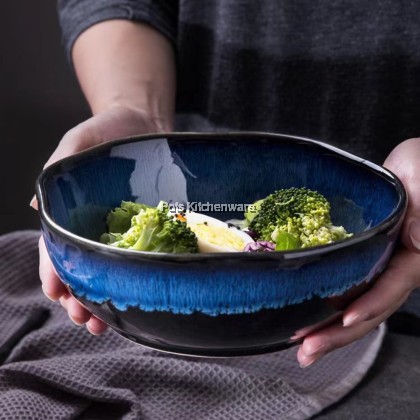 Porcelain Sky Blue Round Soup Bowl Plate; Pinggan Mangkuk Sup Bulat Biru Langit Porcelain; 瓷天蓝色圆形汤碗盘