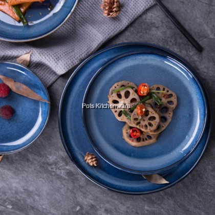 Porcelain Sky Blue Round Soup Bowl Plate; Pinggan Mangkuk Sup Bulat Biru Langit Porcelain; 瓷天蓝色圆形汤碗盘