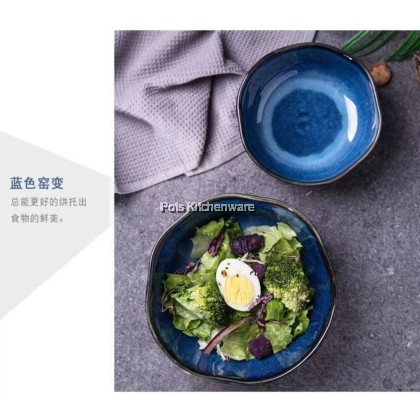 Porcelain Sky Blue Round Soup Bowl Plate; Pinggan Mangkuk Sup Bulat Biru Langit Porcelain; 瓷天蓝色圆形汤碗盘
