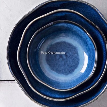 Porcelain Sky Blue Round Soup Bowl Plate; Pinggan Mangkuk Sup Bulat Biru Langit Porcelain; 瓷天蓝色圆形汤碗盘