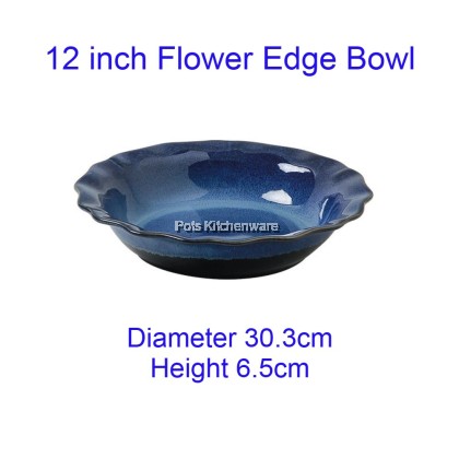 Porcelain Sky Blue Round Soup Bowl Plate; Pinggan Mangkuk Sup Bulat Biru Langit Porcelain; 瓷天蓝色圆形汤碗盘