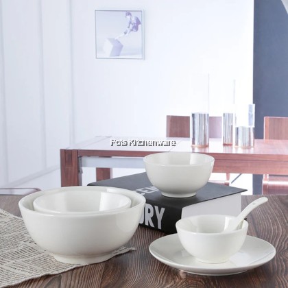 White Porcelain Luo Han Bowl Rice Bowl, Porselin Mangkuk Nasi Warna Putih 白色陶瓷米饭碗罗汉碗