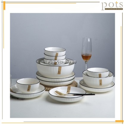 Home Ceramic Tableware, Plate Bowl Black Edge Series; Pinggan Mangkuk Seramik Rumah, 简约北欧碗碟套装家用陶瓷餐具餐具个性盘碗黑边系列