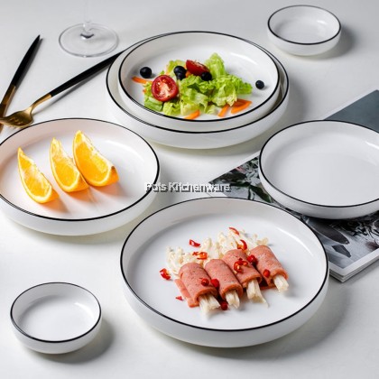 Home Ceramic Tableware, Plate Bowl Black Edge Series; Pinggan Mangkuk Seramik Rumah, 简约北欧碗碟套装家用陶瓷餐具餐具个性盘碗黑边系列