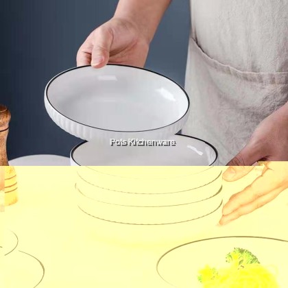 Home Ceramic Tableware, Plate Bowl Black Edge Series; Pinggan Mangkuk Seramik Rumah, 简约北欧碗碟套装家用陶瓷餐具餐具个性盘碗黑边系列