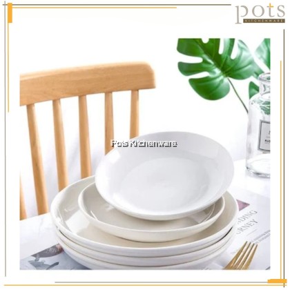 White Porcelain Deep Rice Plate, Porselin Pinggan Nasi Dalam Warna Putih, 白色陶瓷深盘