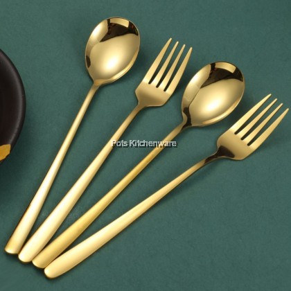 Stainless Steel Gold Spoon Fork Chopstick Set | Penyepit Sudu Garpu Emas | 不锈钢金色勺叉筷子