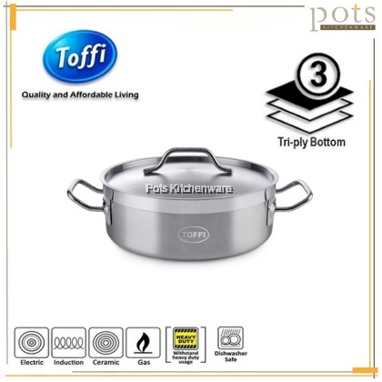 TOFFI 3 Layers Stainless Steel Casserole Pot 2 Handle with Lid- C5500 TOFFI 3 Layers Stainless Steel Casserole Pot 2 Handle with Lid- C5500