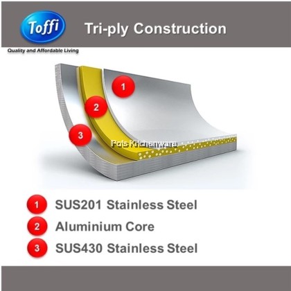 TOFFI 3 Layers Stainless Steel Casserole Pot 2 Handle with Lid- C5500 TOFFI 3 Layers Stainless Steel Casserole Pot 2 Handle with Lid- C5500