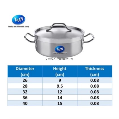 TOFFI 3 Layers Stainless Steel Casserole Pot 2 Handle with Lid- C5500 TOFFI 3 Layers Stainless Steel Casserole Pot 2 Handle with Lid- C5500