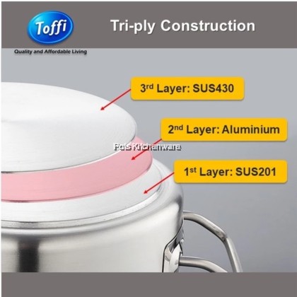 TOFFI 3 Layers Stainless Steel Casserole Pot 2 Handle with Lid- C5500 TOFFI 3 Layers Stainless Steel Casserole Pot 2 Handle with Lid- C5500