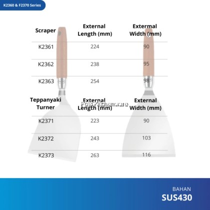 Toffi Stainless Steel Scraper Wooden Handle / Slope Burger Scrapper Spatula Shovel Tepanyaki Turner