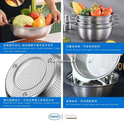 Toffi SUS201 Stainless Steel Bowl Basin Strainer Colander with handle- K5100