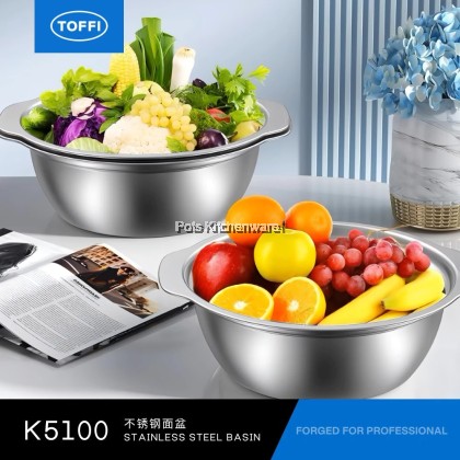 Toffi SUS201 Stainless Steel Bowl Basin Strainer Colander with handle- K5100
