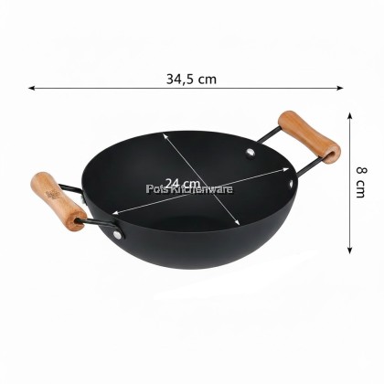 Ringo Home Premium Nitrided Iron Black Steel Wok / Frypan | No Coating | Fast Heating | Compatible with All Stovetops