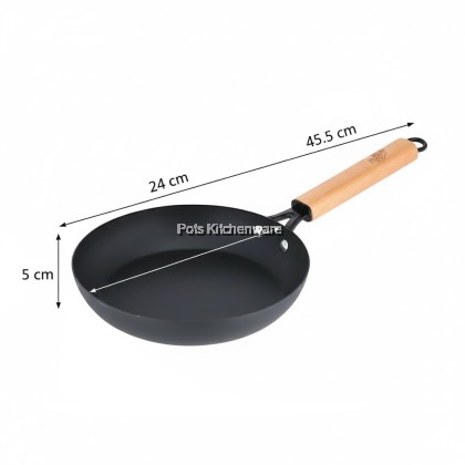 Ringo Home Premium Nitrided Iron Black Steel Wok / Frypan | No Coating | Fast Heating | Compatible with All Stovetops