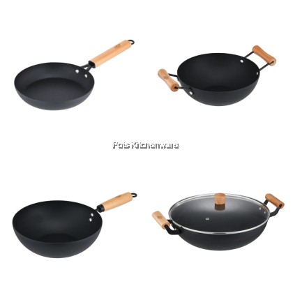 Ringo Home Premium Nitrided Iron Black Steel Wok / Frypan | No Coating | Fast Heating | Compatible with All Stovetops