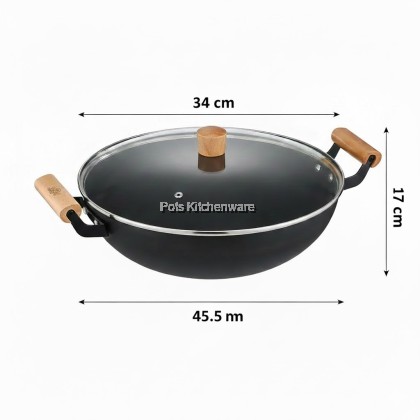 Ringo Home Premium Nitrided Iron Black Steel Wok / Frypan | No Coating | Fast Heating | Compatible with All Stovetops