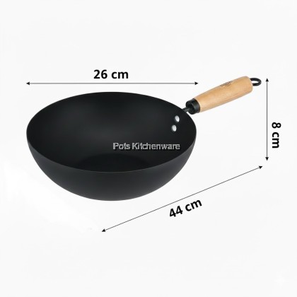 Ringo Home Premium Nitrided Iron Black Steel Wok / Frypan | No Coating | Fast Heating | Compatible with All Stovetops