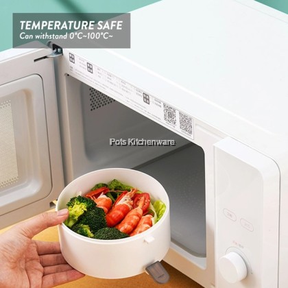Elianware 1 Layer Bento Lunch Box Round Modern Airtight Soup便当盒Bekas Makanan with Handle E2045