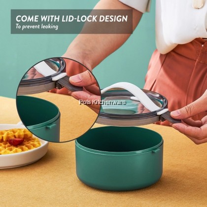 Elianware 1 Layer Bento Lunch Box Round Modern Airtight Soup便当盒Bekas Makanan with Handle E2045