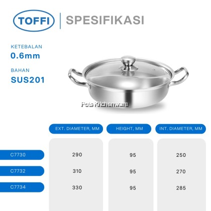 Toffi High Quality Stainless Steel Steamboat Pot With Or Without Divider Periuk Stimbot Keluli Tahan Karat 不锈钢鸳鸯火锅 C7000M