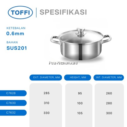 Toffi High Quality Stainless Steel Steamboat Pot With Or Without Divider Periuk Stimbot Keluli Tahan Karat 不锈钢鸳鸯火锅 C7000M