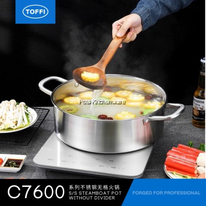 Toffi High Quality Stainless Steel Steamboat Pot With Or Without Divider Periuk Stimbot Keluli Tahan Karat 不锈钢鸳鸯火锅 C7000M