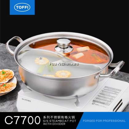 Toffi High Quality Stainless Steel Steamboat Pot With Or Without Divider Periuk Stimbot Keluli Tahan Karat 不锈钢鸳鸯火锅 C7000M