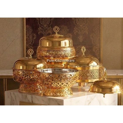 5 STARS HOTEL GRADE Elegant Gold Chafing Dish Dome Bell Warmer Round 8L Pemanas Makanan Bulat Emas 金色圆形自助餐炉S00-B9048M 5 STARS HOTEL GRADE Elegant Gold Chafing Dish Dome Bell Warmer Round 8L Pemanas Makanan Bulat Emas 金色圆形自助餐炉S00-B9048M