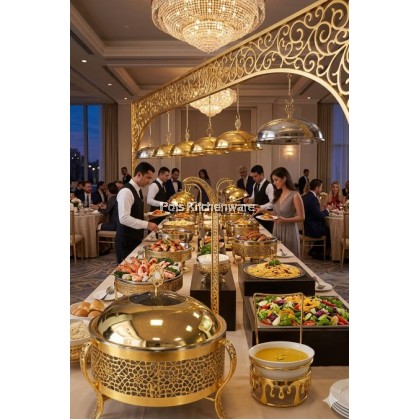 5 STARS HOTEL GRADE Elegant Gold Chafing Dish Dome Bell Warmer Round 8L Pemanas Makanan Bulat Emas 金色圆形自助餐炉S00-B9048M 5 STARS HOTEL GRADE Elegant Gold Chafing Dish Dome Bell Warmer Round 8L Pemanas Makanan Bulat Emas 金色圆形自助餐炉S00-B9048M