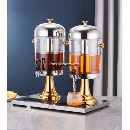 Hotel Grade 8L Gold Beverage Dispenser Stainless Steel and Plastic PC Barrel Dispenser 金色不锈钢PC果汁桶B3900G Hotel Grade 8L Gold Beverage Dispenser Stainless Steel and Plastic PC Barrel Dispenser 金色不锈钢PC果汁桶B3900G