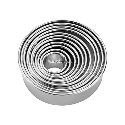 11pc-Set Stainless Steel Round Cookie Biscuit Cutters Circle Kek Acuan 迷你蛋糕模圈 S00-53NHL