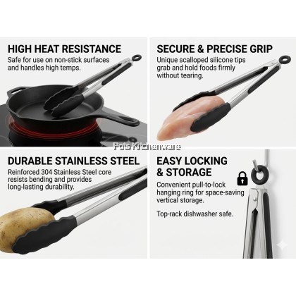 7"/9"/12"/14" Black Handle Silicone Food Tongs/Pengepit Makanan/黑色色硅胶食物夹R00-PL1140