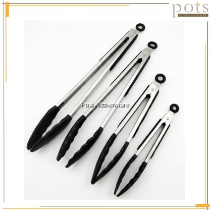 7"/9"/12"/14" Black Handle Silicone Food Tongs/Pengepit Makanan/黑色色硅胶食物夹R00-PL1140