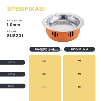 Stainless Steel Hot Pot with Holder Wide Rim Periuk Panas Keluli Tahan Karat dengan Rim Lebar Pemegang 不锈钢干锅-C6600 Stainless Steel Hot Pot with Holder Wide Rim Periuk Panas Keluli Tahan Karat dengan Rim Lebar Pemegang 不锈钢干锅-C6600