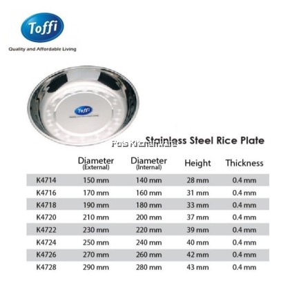 2pcs Toffi Classic Stainless Steel Rice Plate Dish Plate Besi Pinggan Nasi Makanan 不锈钢饭盘子 - K4700M 2pcs Toffi Classic Stainless Steel Rice Plate Dish Plate Besi Pinggan Nasi Makanan 不锈钢饭盘子 - K4700M