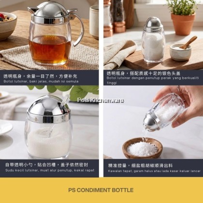 PS/PC Condiment Bottle Spices Pepper Spices Sauce Container Food Storage Transparent Bottle Botol Perencah Rempah 胡椒盐酱油罐-B3500