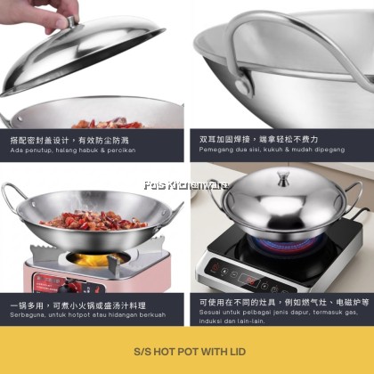 Stainless Steel Hot Pot With Lid Cover Multipurpose Steamboat Soup Pot Periuk HotPotKeluli Tahan Karat 不锈钢涮涮锅