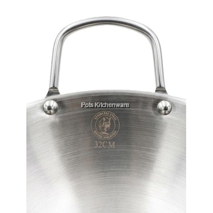 Rhino Premium Stainless Steel Wok Kuali Periuk Masakan Panas Tebal-AS0330不锈钢炒锅-AS0330M