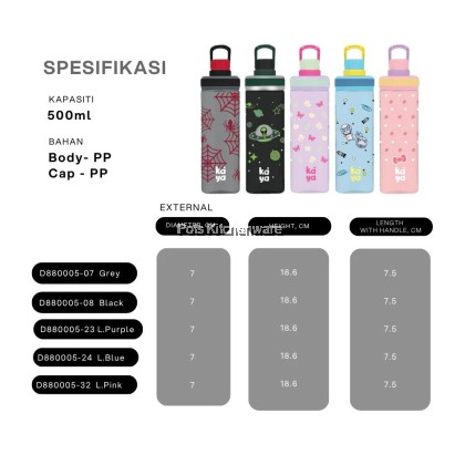 KAYA PP Kids Water Bottle BPA Free Lightweight & Leakproof Drinking Bottle (500ml)Botol Air Kanak-Kanak水罐水壶-D880005M