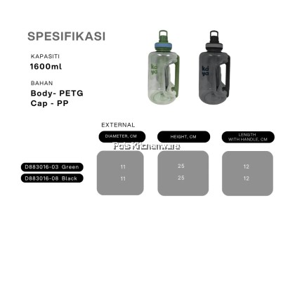 KAYA -  PETG Water Bottle BPA Free Lightweight & Leakproof 1600ml Drinking Bottle For Everyday Use  Botol Air水罐水壶 -D880016