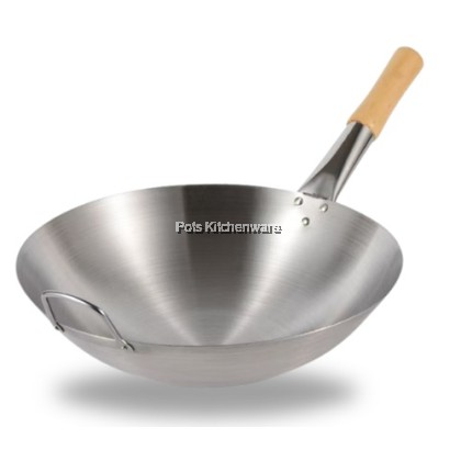 Stainless Steel Wok With Wood Handle / Double Handle Cooking Wok StirFry Deep Fry Kuali Keluli Tahan Karat不锈钢双耳/木柄炒锅C4000M
