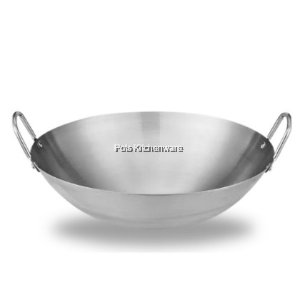Stainless Steel Wok With Wood Handle / Double Handle Cooking Wok StirFry Deep Fry Kuali Keluli Tahan Karat不锈钢双耳/木柄炒锅C4000M