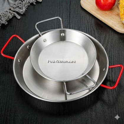 Stainless Steel Paella Pan/ Seafood Hot Pot / Kuali Memasak Seafood 20/24/28/32cm西班牙海鲜饭锅S00-C0920M