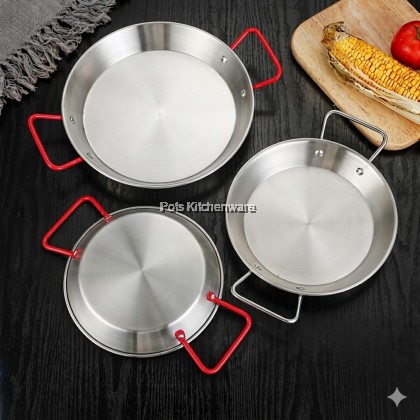 Stainless Steel Paella Pan/ Seafood Hot Pot / Kuali Memasak Seafood 20/24/28/32cm西班牙海鲜饭锅S00-C0920M