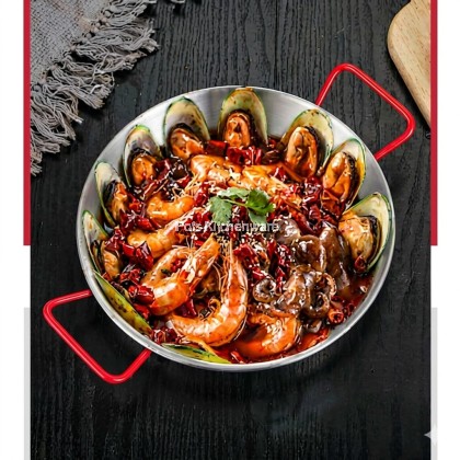 Stainless Steel Paella Pan/ Seafood Hot Pot / Kuali Memasak Seafood 20/24/28/32cm西班牙海鲜饭锅S00-C0920M