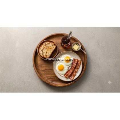Natural Sapele Wood Round Serving Plate Tray Dulang Bulat Kayu Semula Jadi 实木圆形托盘-W00-B902060M